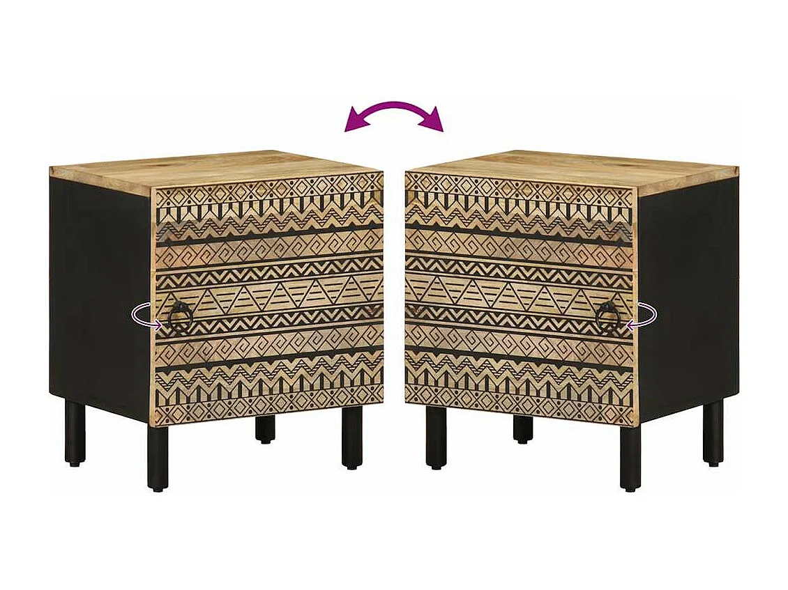 Table de chevet noir 40x33,5x46 cm bois de manguier massif brut