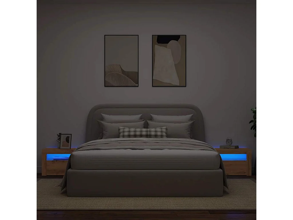 Tables de chevet 2 pièces avec LED chêne artisanal 60x35x40 cm