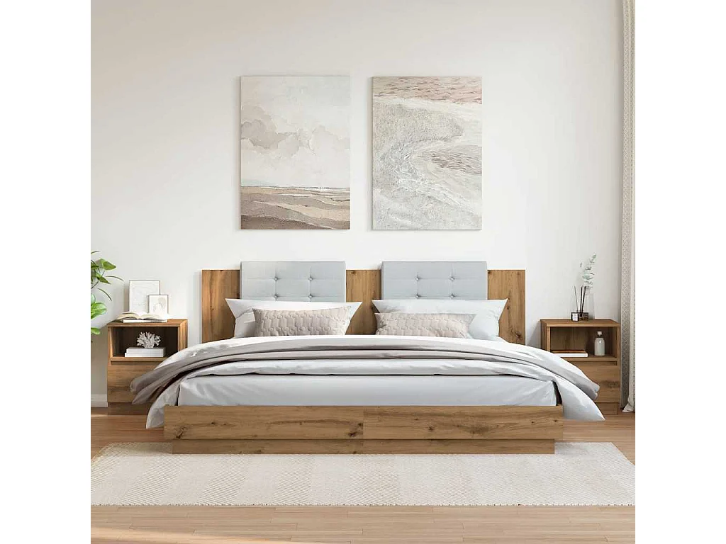 Nachtkastjes 2 st 40x40x50 cm bewerkt hout artisanaal eiken