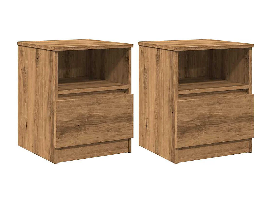 Tables chevet 2 pièces chêne artisanal 40x40x50 cm bois ingénierie