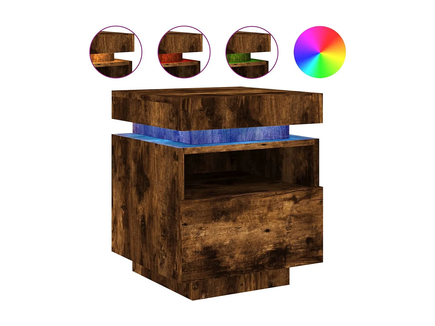 Nachtkastje met LED-verlichting 40x39x48,5 cm gerookt eiken