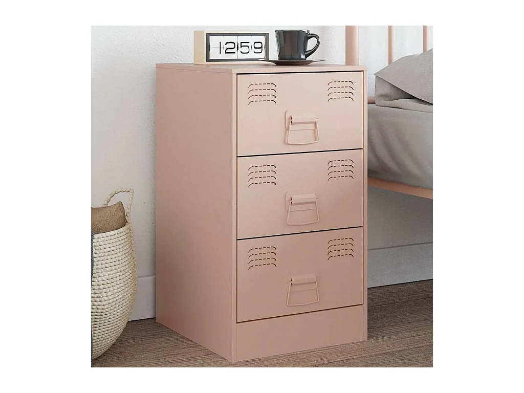 Table de chevet rose 34,5x39x62 cm acier
