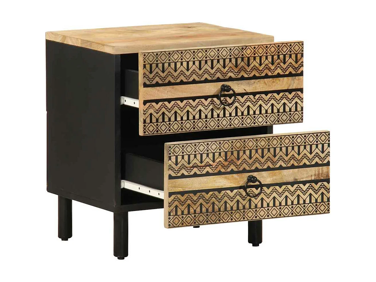 Tables de chevet 2 pièces noir bois de manguier massif brut