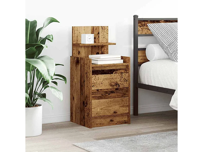 Table de chevet avec 2 tiroirs vieux bois 38x34x80 cm