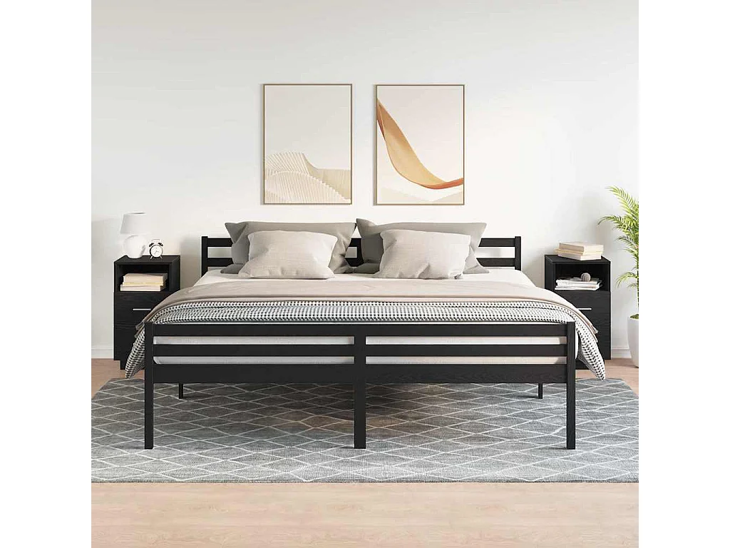 Tables de chevet 2 pièces avec 2 tiroirs noir 36x36x68 cm