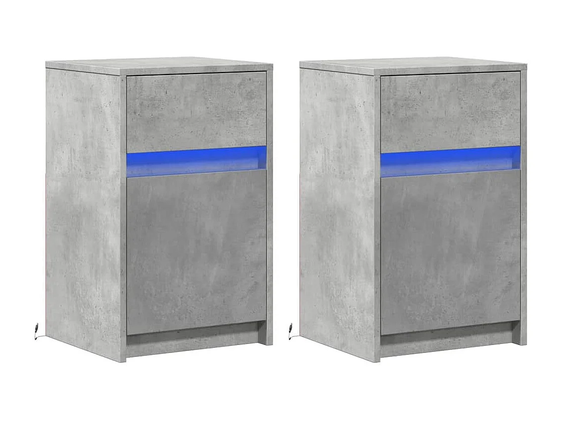 Tables de chevet et lumières LED 2 pièces gris béton