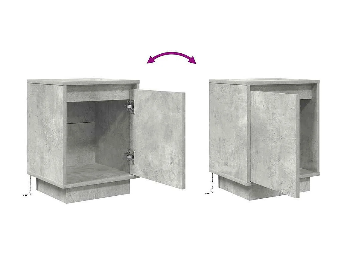 Table de chevet avec lumières LED gris béton 38x34x50 cm