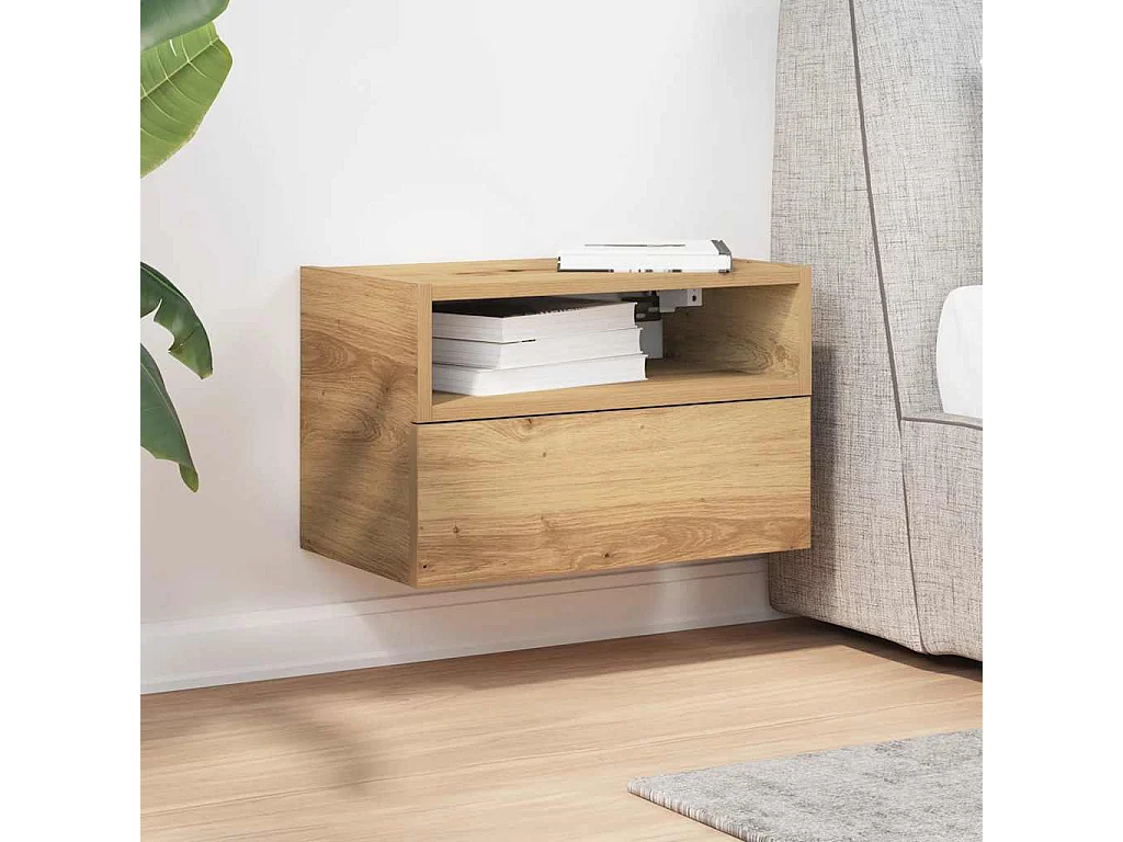 Table de chevet murale chêne artisanal 45x26x28,5 cm