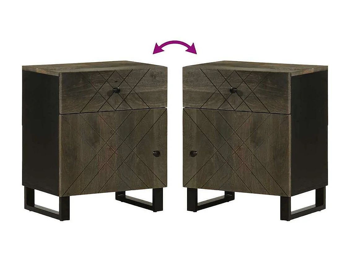 Table de chevet noir 50x33x60 cm bois de manguier massif