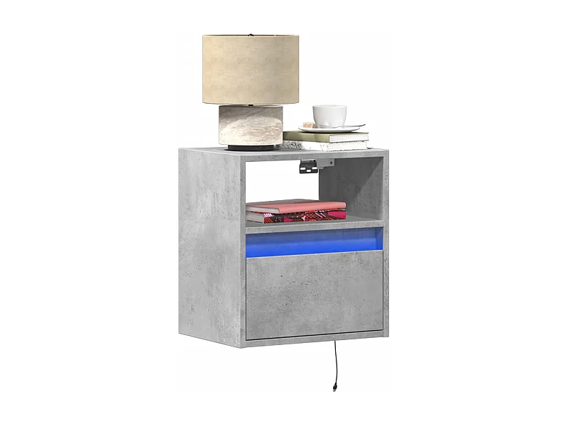 Mesa de cabeceira de parede com luzes LED cinzento cimento