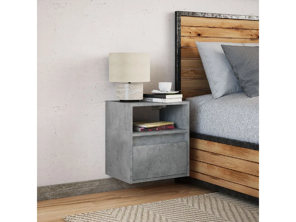 Table de chevet murale avec lumières LED gris béton