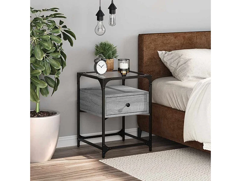 Mesa de cabeceira 40x40x55 cm derivados madeira cinzento sonoma