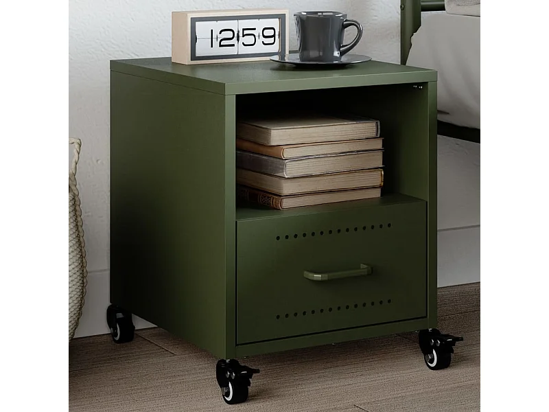 Table de chevet vert olive 36x39x43,5 cm acier