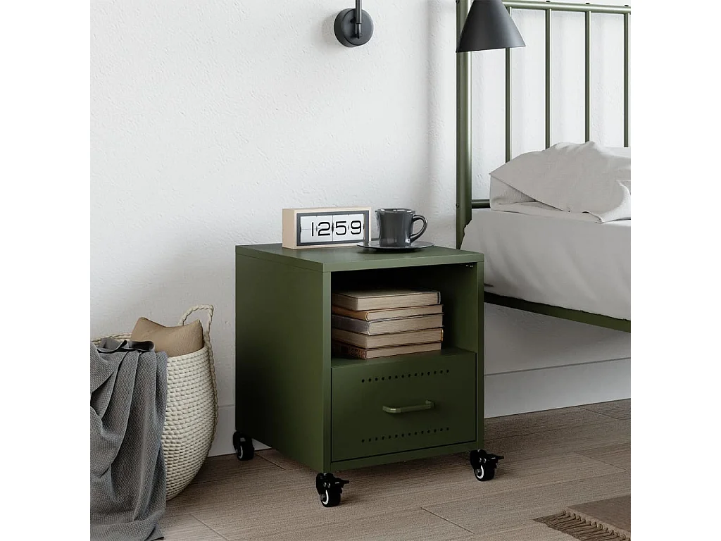 Table de chevet vert olive 36x39x43,5 cm acier