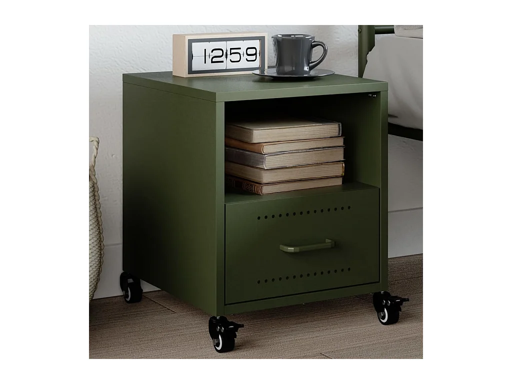 Table de chevet vert olive 36x39x43,5 cm acier