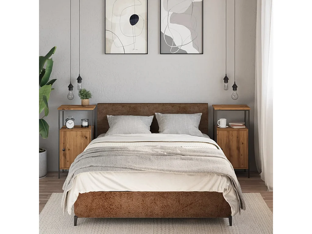 Nachtkastjes 2 st 41x31x80cm bewerkt hout artisanaal eikenkleur