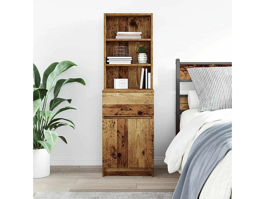 Table de chevet vieux bois 39x35x125 cm bois d’ingénierie