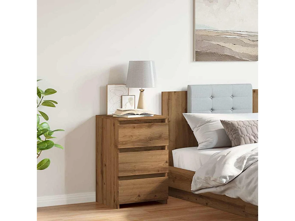 Nachtkastje 40x35x62,5 cm bewerkt hout artisanaal eikenkleur