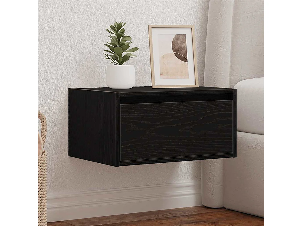 Mesa de cabeceira de parede com luzes LED carvalho preto