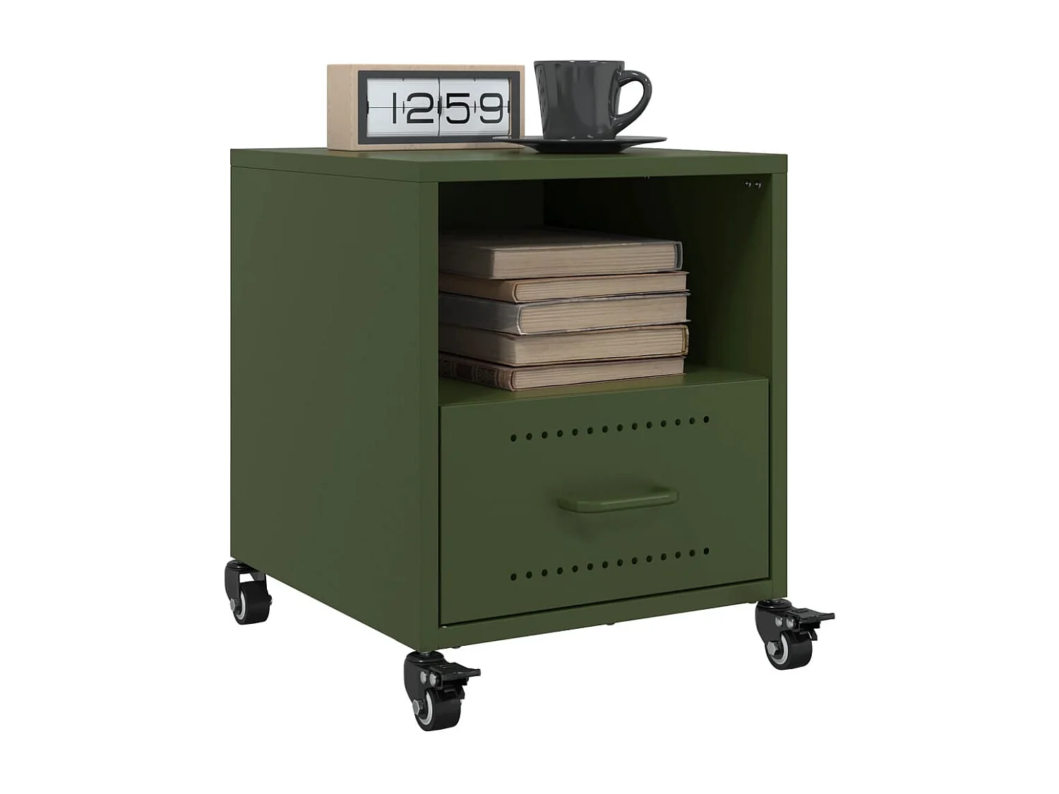 Tables de chevet 2 pièces vert olive 36x39x43,5 cm acier