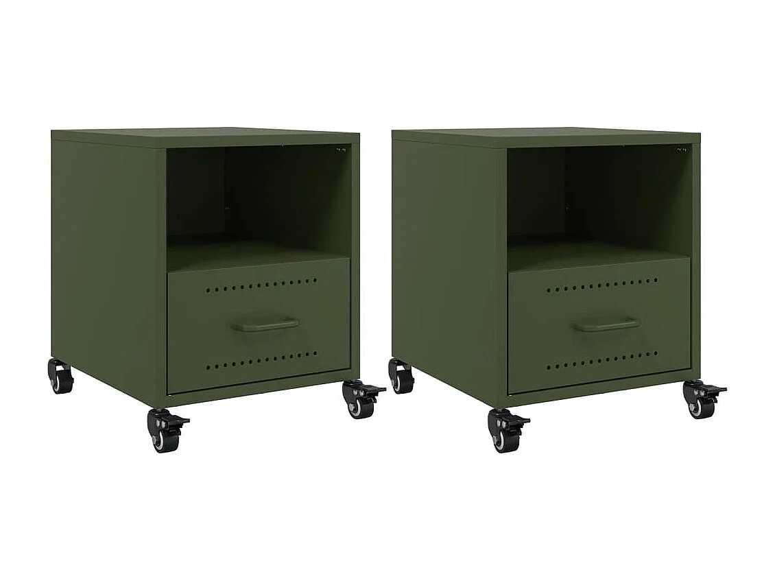Tables de chevet 2 pièces vert olive 36x39x43,5 cm acier