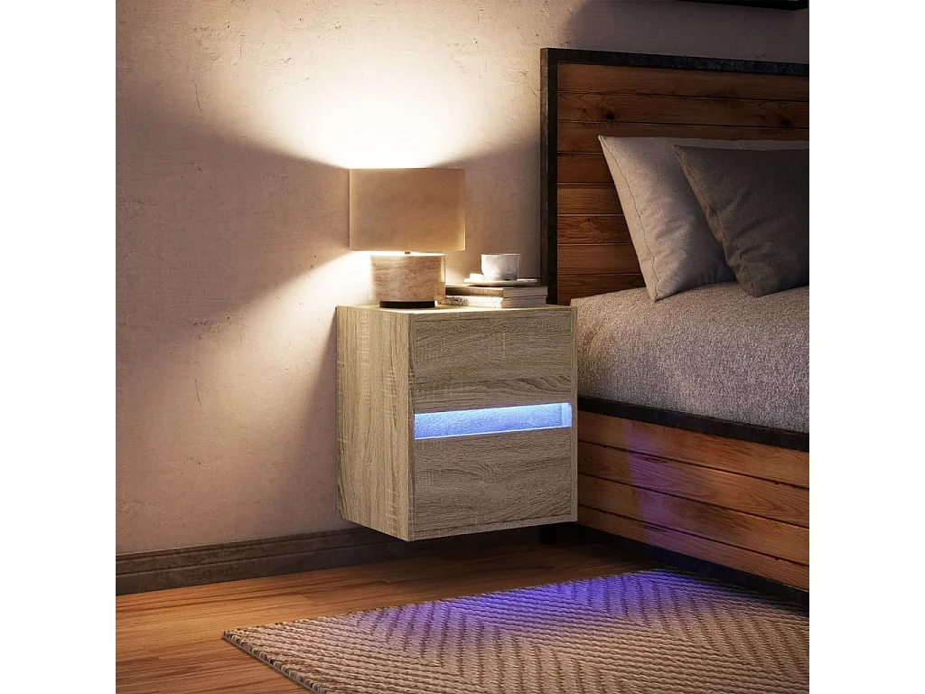 Table de chevet murale avec lumières LED chêne sonoma