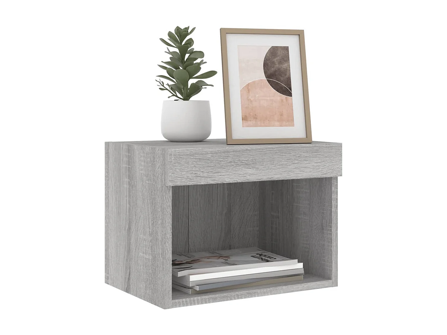 Tables de chevet murales avec lumières LED 2 pièces sonoma gris