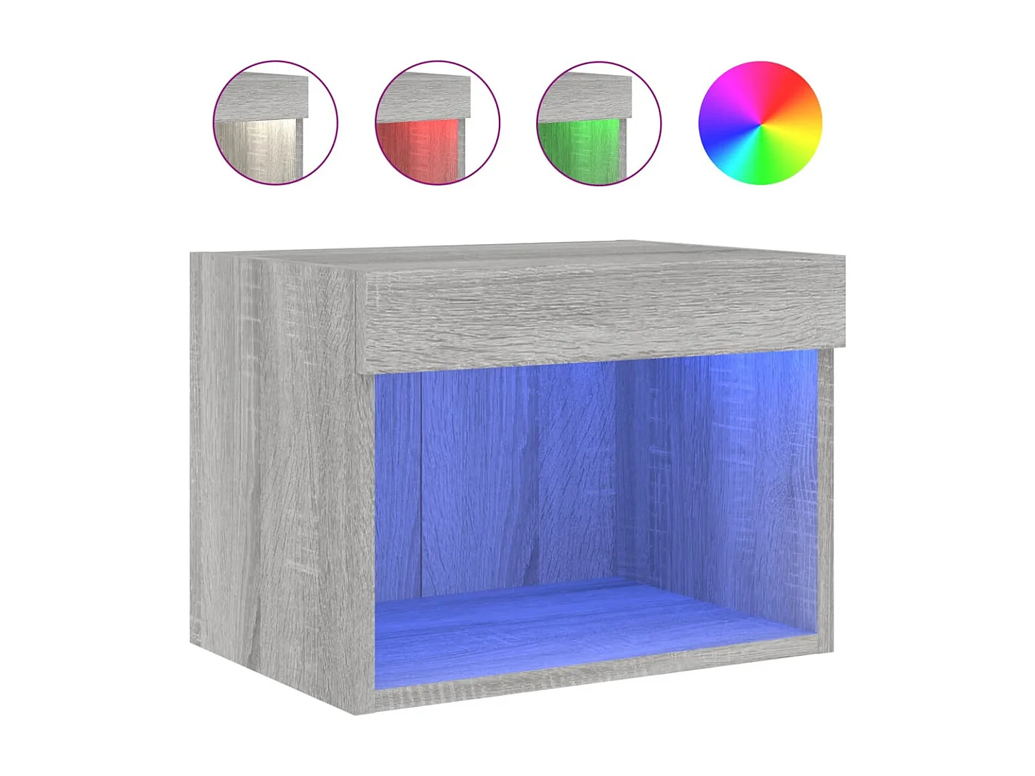 Tables de chevet murales avec lumières LED 2 pièces sonoma gris