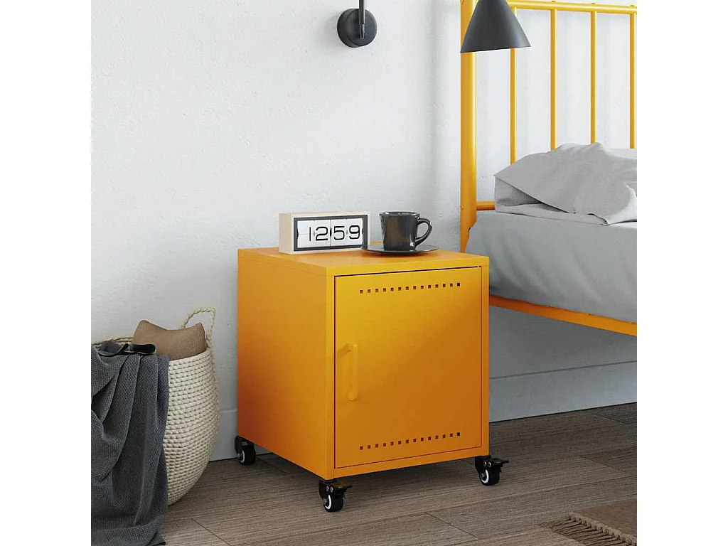 Table de chevet jaune moutarde 36x39x43,5 cm acier