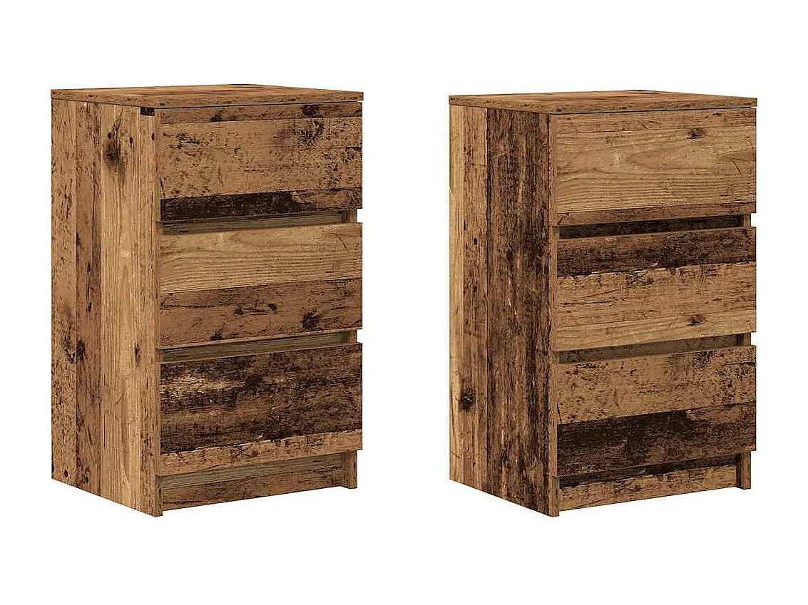 Tables de chevet avec 3 tiroirs 2 pièces vieux bois 39x35x65 cm