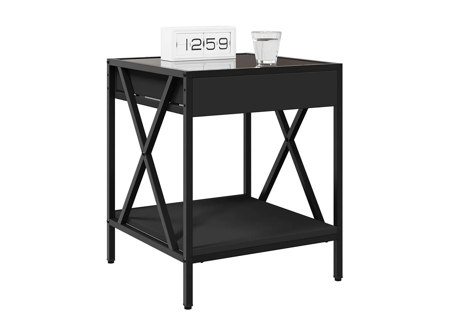 Table de chevet avec LED infini noir 40x40x49 cm