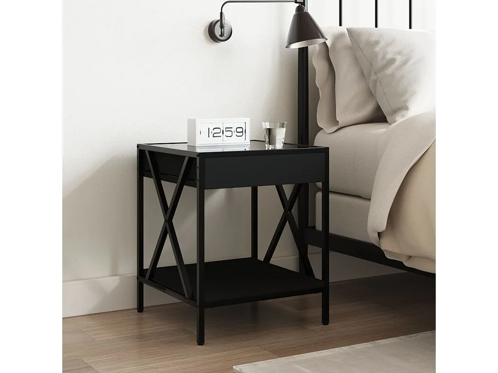 Table de chevet avec LED infini noir 40x40x49 cm