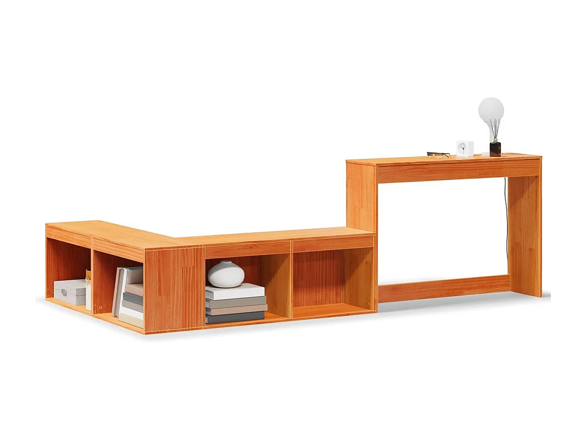 Table de chevet avec bureau cire marron bois de pin massif