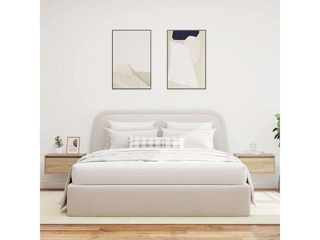 Mesitas de noche de pared con luces LED 2 unidades roble Sonoma