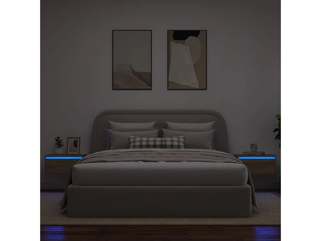 Mesitas de noche de pared con luces LED 2 unidades roble Sonoma