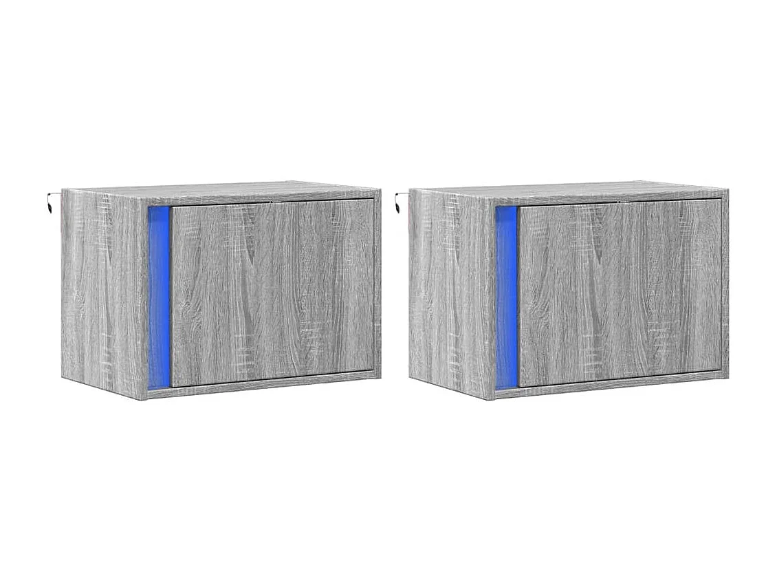 Mesitas de noche de pared con luces LED 2 unidades gris Sonoma
