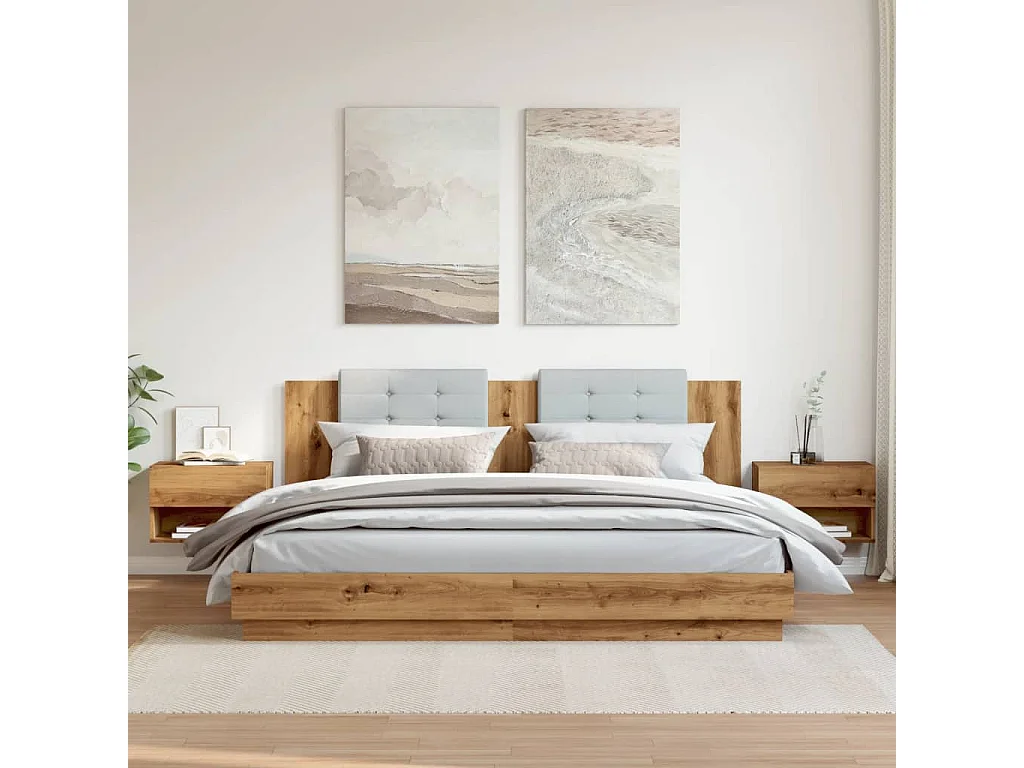 Mesas de cabeceira de parede 2 peças carvalho artisiano