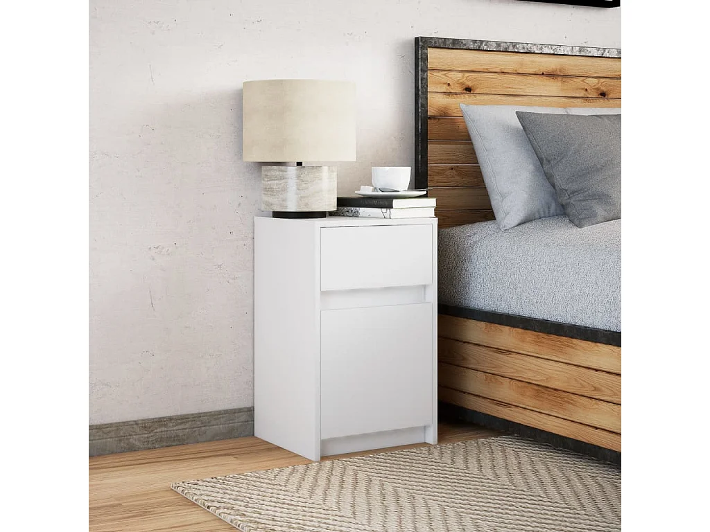 Table de chevet avec lumières LED blanc bois d'ingénierie