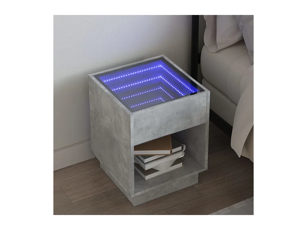 Mesita de noche con Infinity LED gris hormigón 40x40x50 cm