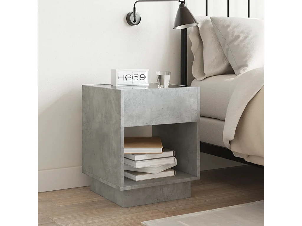 Table de chevet avec LED infini gris béton 40x40x50 cm