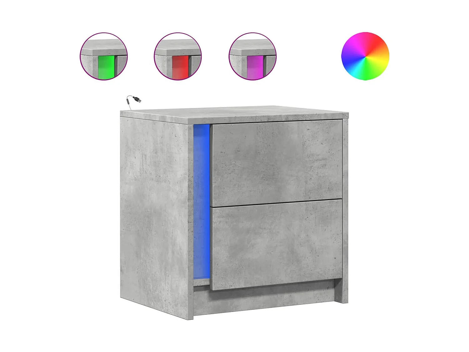 Tables de chevet et lumières LED 2 pièces gris béton