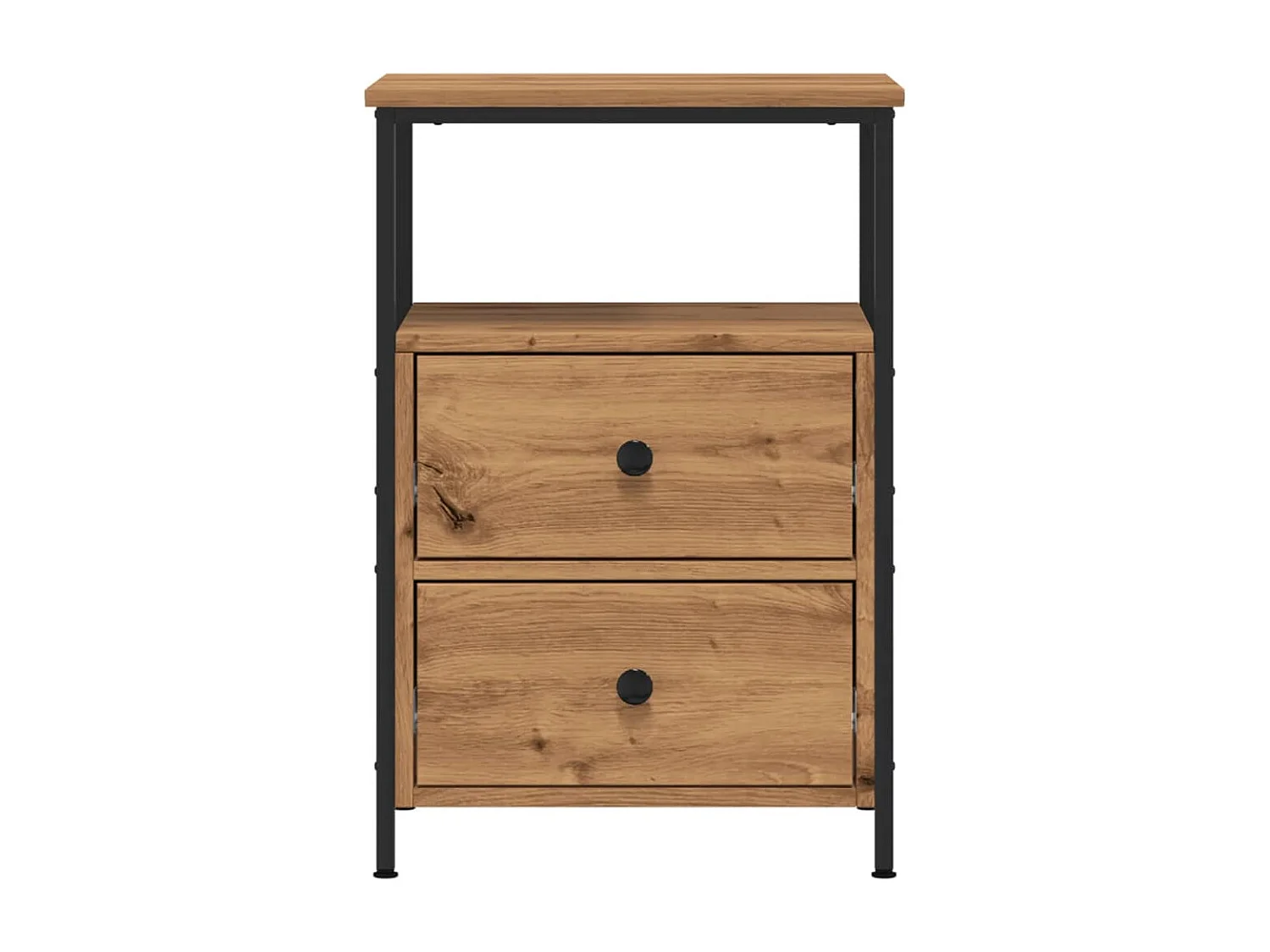 Nachtkastje 34x35,5x50 cm bewerkt hout artisanaal eikenkleurig