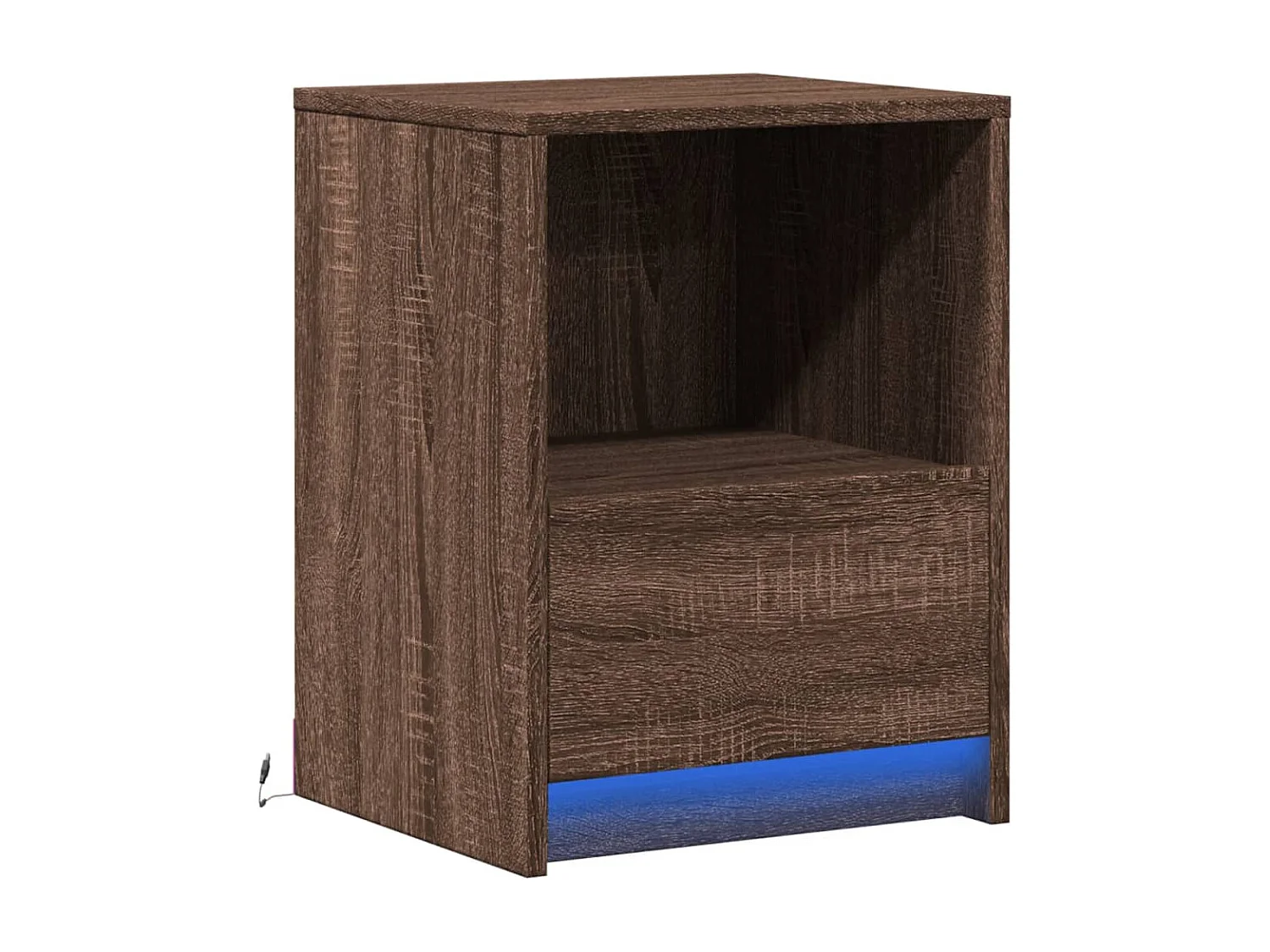 Table de chevet et lumières LED chêne marron bois ingénierie