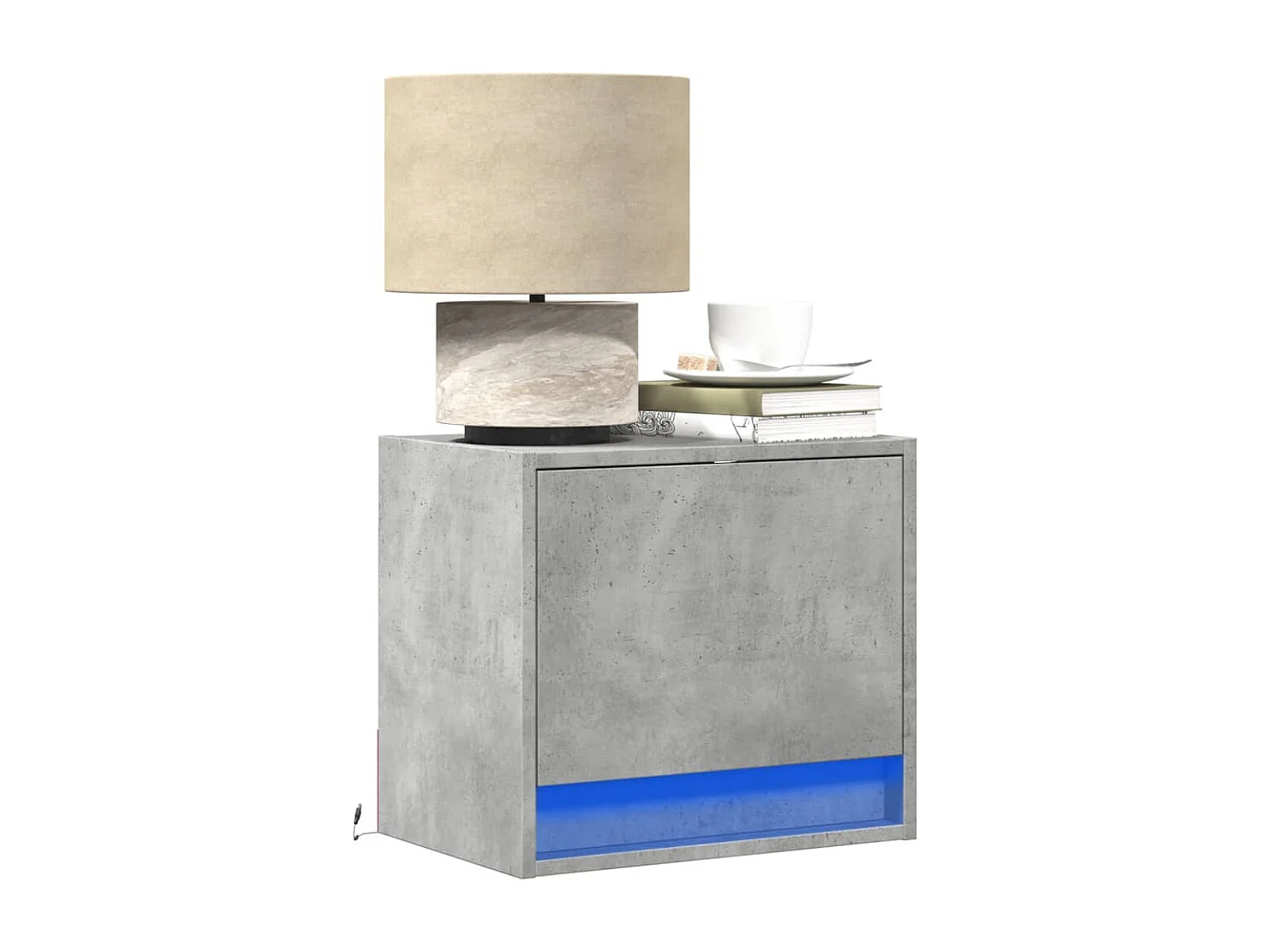 Tables de chevet murales avec lumières LED 2 pièces gris béton