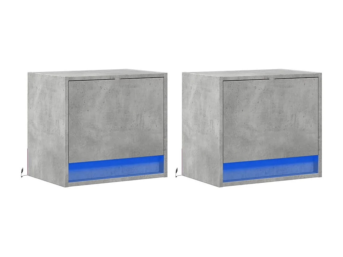 Tables de chevet murales avec lumières LED 2 pièces gris béton