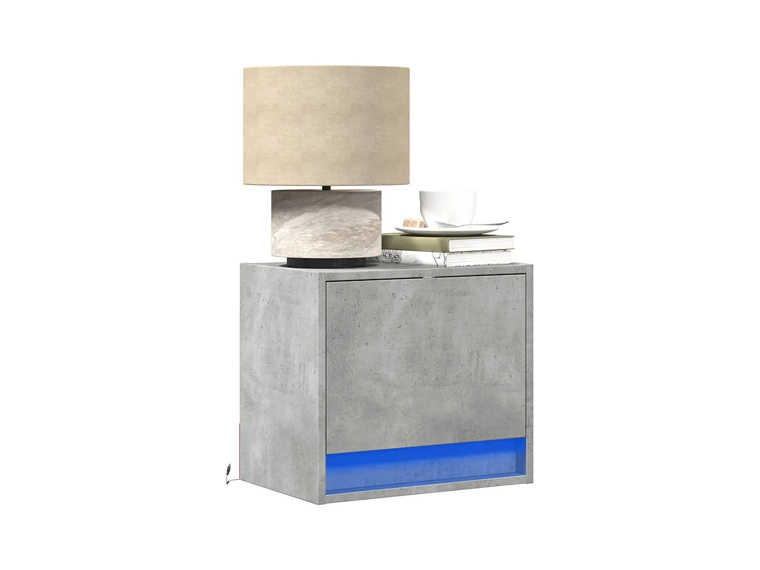 Tables de chevet murales avec lumières LED 2 pièces gris béton