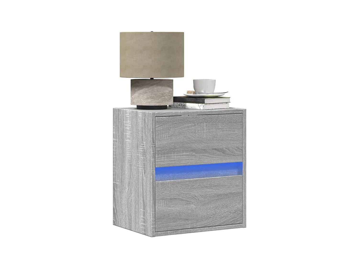 Tables de chevet murales avec lumières LED 2 pièces sonoma gris