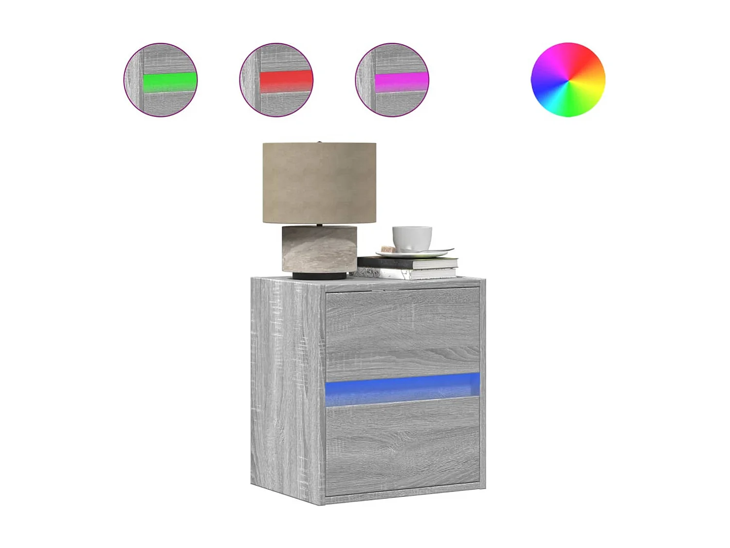 Tables de chevet murales avec lumières LED 2 pièces sonoma gris