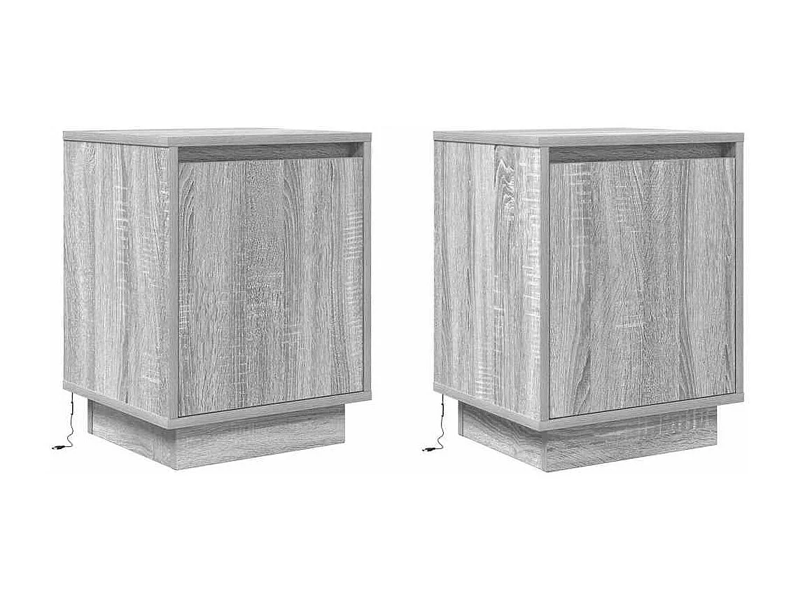 Tables de chevet avec lumières LED 2 pièces sonoma gris 38x34x50cm