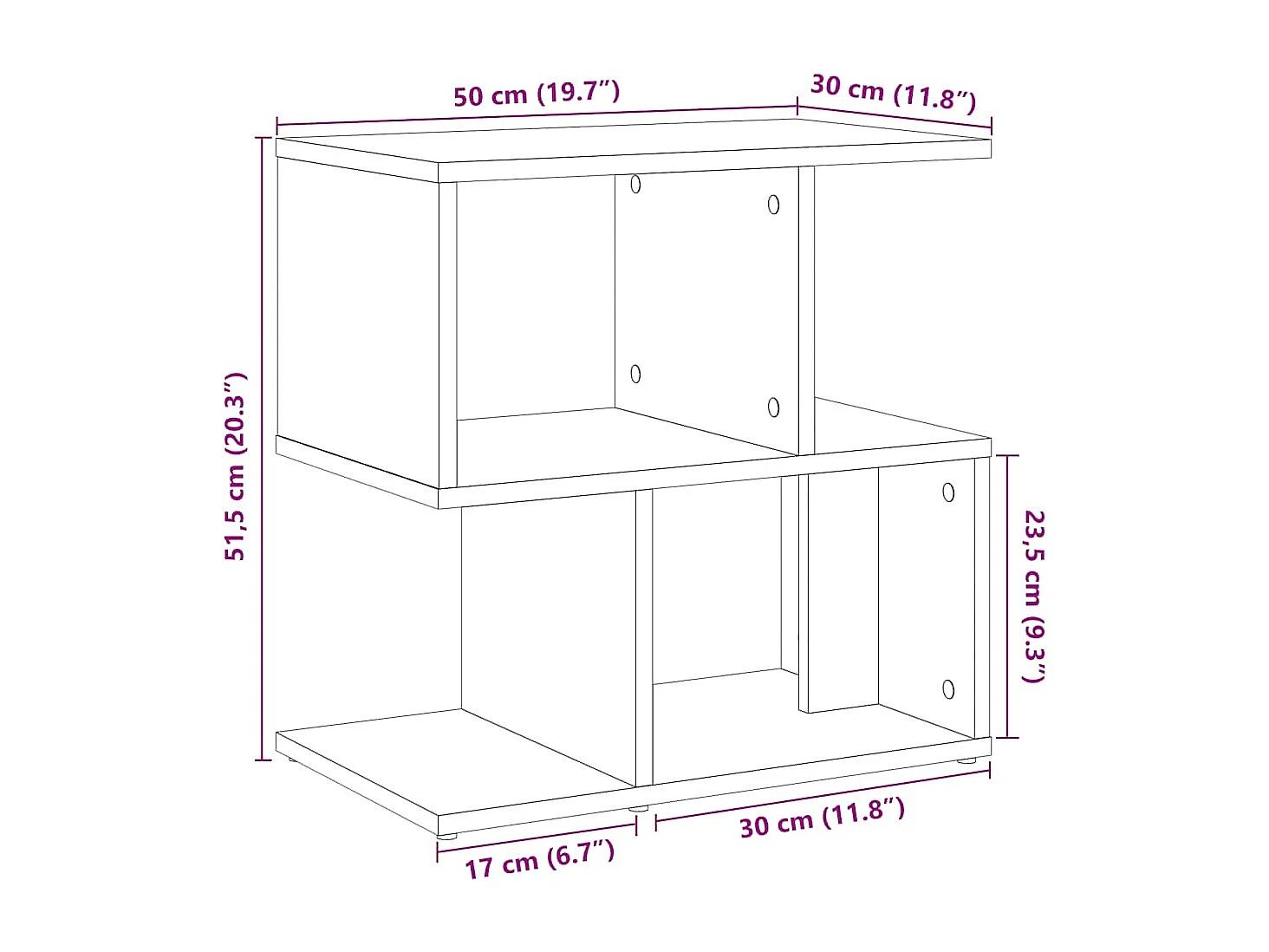 Tables de chevet 2pièces vieux bois 50x30x51,5cm bois d'ingénierie